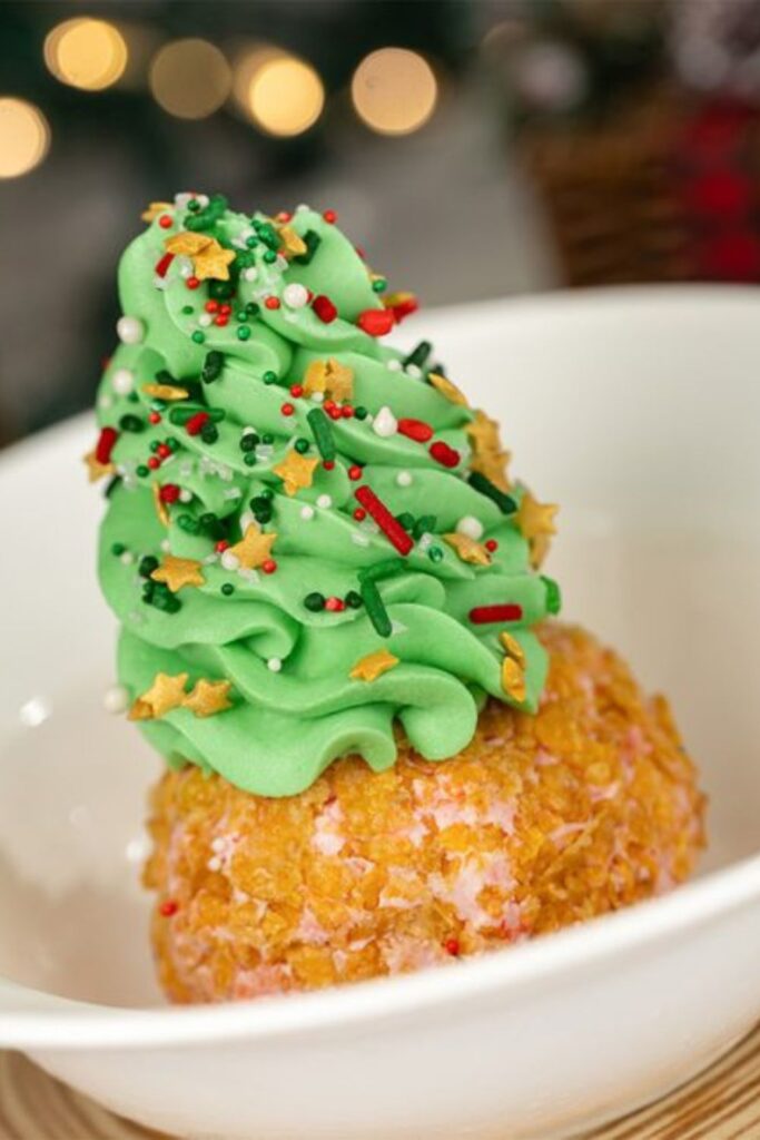 Photo of the Fried Ice Cream Christmas Tree from Golden Oak Outpost.