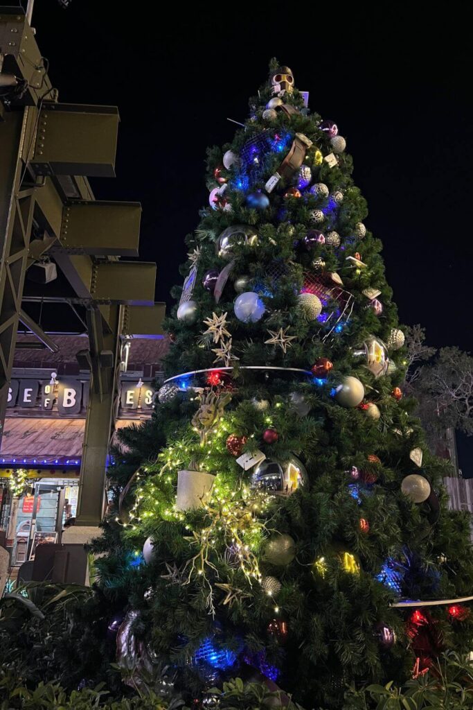 Photo of the Guardians of the Galaxy themed Christmas tree at Disney Springs.