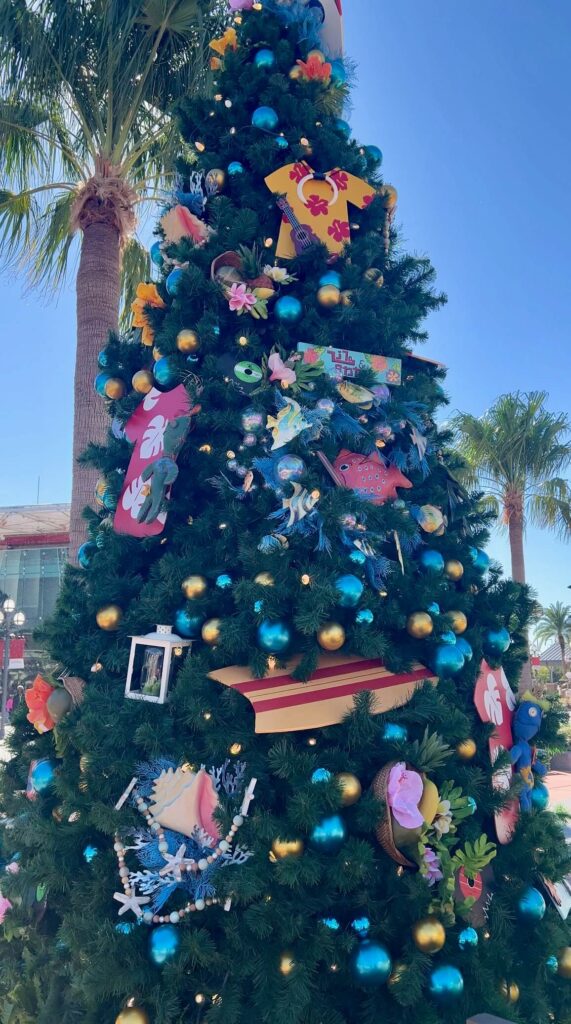 Photo of the Lilo & Stitch themed tree at Disney Springs.