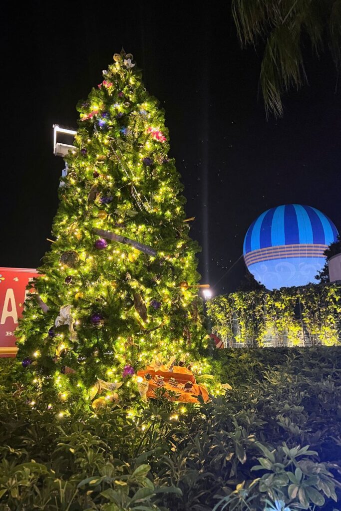 Photo of the Princess & the Frog Christmas tree in Disney Springs.